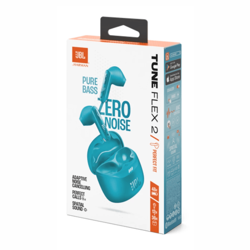 Audífonos JBL Tune Flex 2 ANC Bluetooth 5.3 IP54 turquesa caja