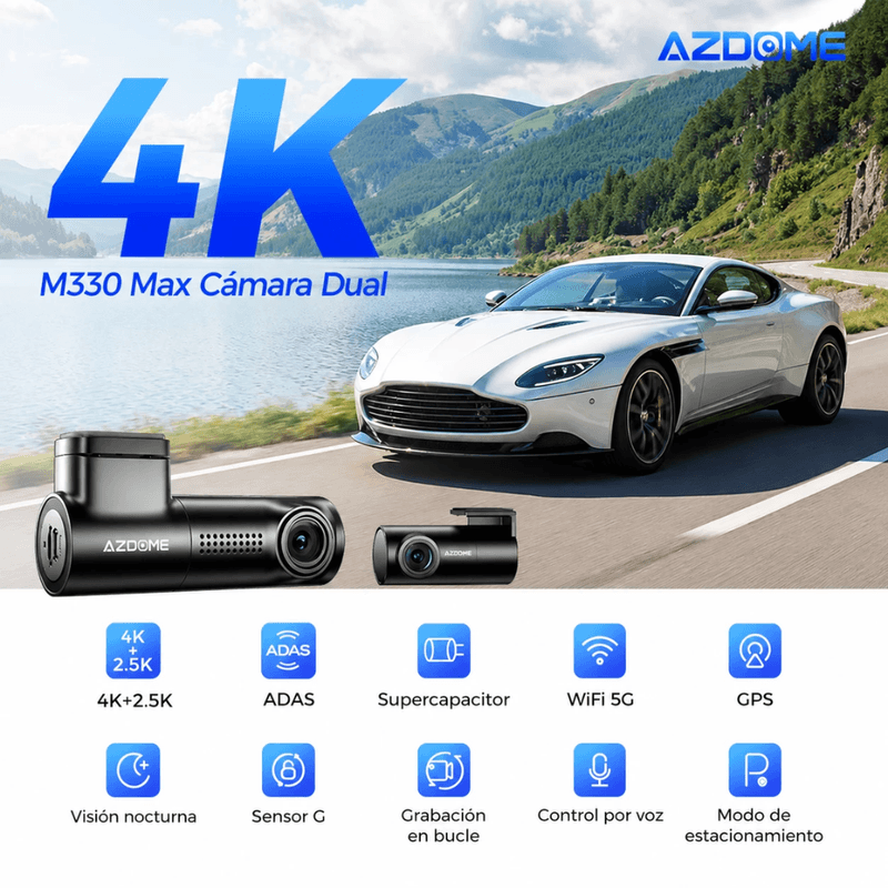Cámara AZDOME M330 Max 4K GPS Wi-Fi dual band negra cámara trasera Cámara AZDOME M330 Max 4K GPS Wi-Fi dual band negro alta resolución