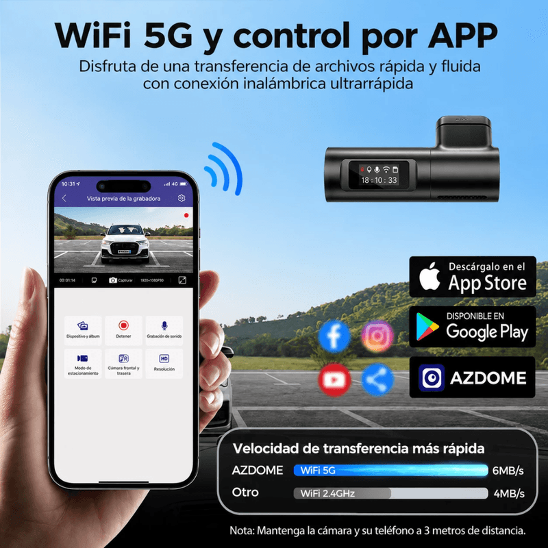 Cámara AZDOME M330 Max 4K GPS Wi-Fi dual band negra cámara trasera Cámara AZDOME M330 Max 4K GPS Wi-Fi dual band negro control por app