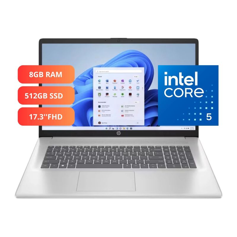 Laptop HP 17-cn4000 Core 5 512GB FHD Win 11 plateado frontal
