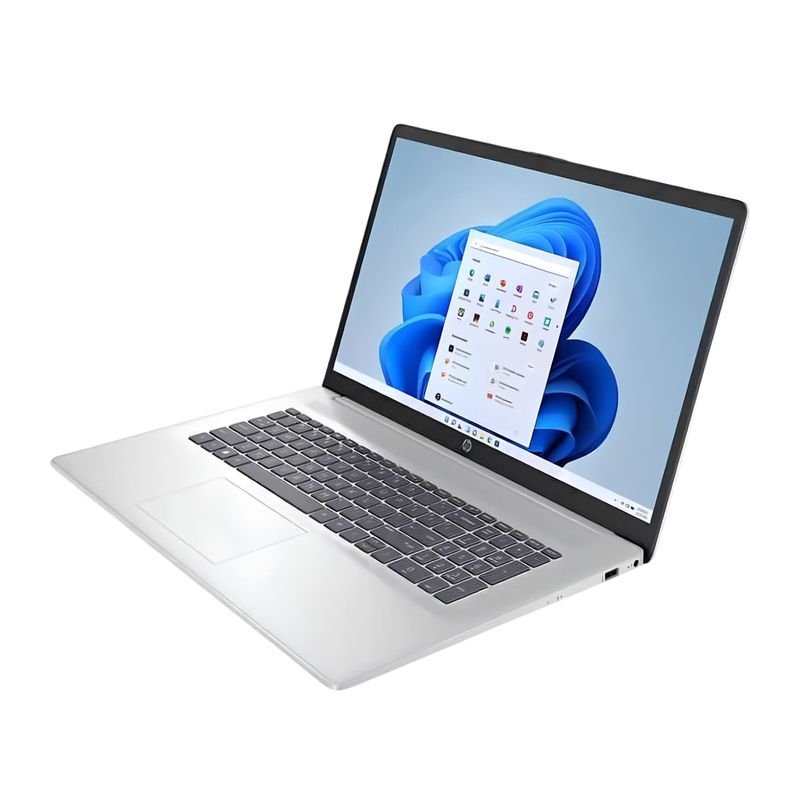 Laptop HP 17-cn4000 Core 5 512GB FHD Win 11 plateado frontal oblicuo