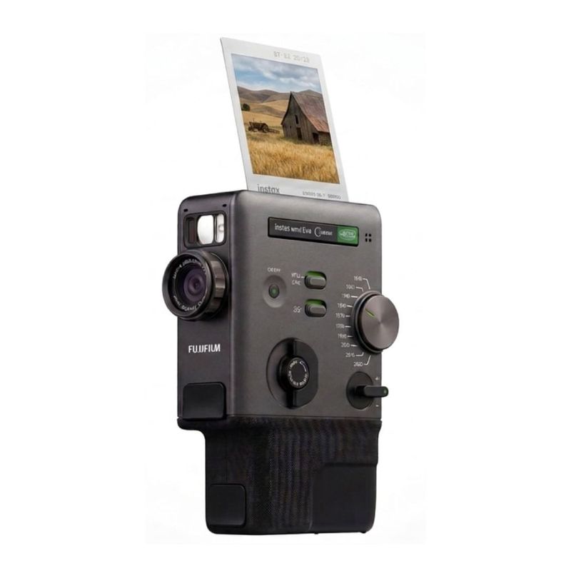 Cámara Fujifilm Instax Mini Evo Cinema Bluetooth negro frontal oblicuo