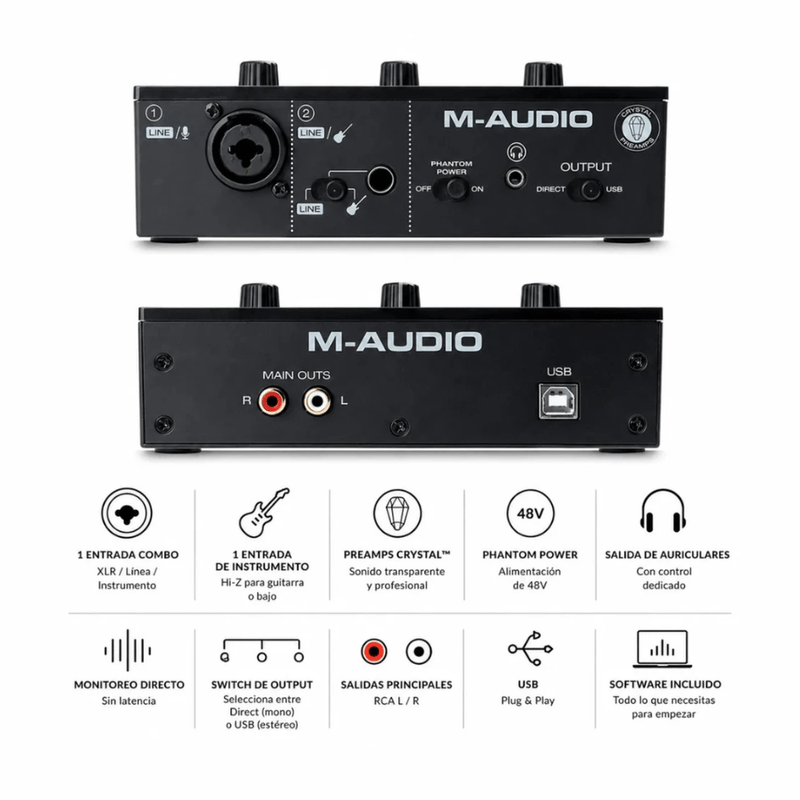 Interfaz M-Audio M-Track Solo USB-C 24 bits 48 kHz negro especificaciones