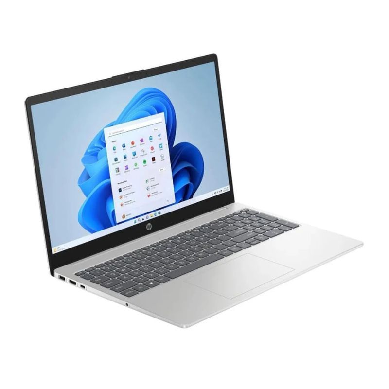 Laptop HP 15-fd2747nr 15.6 pulgadas Core Ultra 7 512GB SSD táctil plateado frontal oblicuo