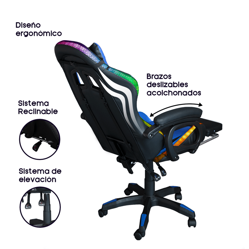 Silla gamer Blazze Buff RGB reclinable 135° con reposapiés inclinación