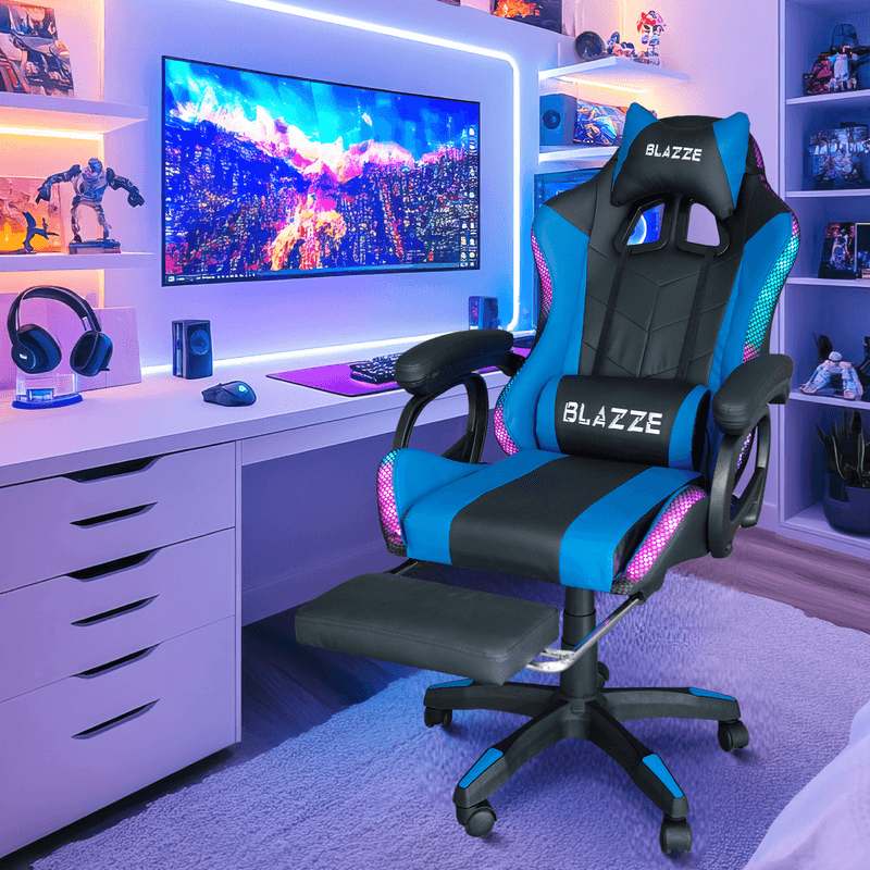 Silla gamer Blazze Buff RGB reclinable 135° con reposapiés frontal calidad