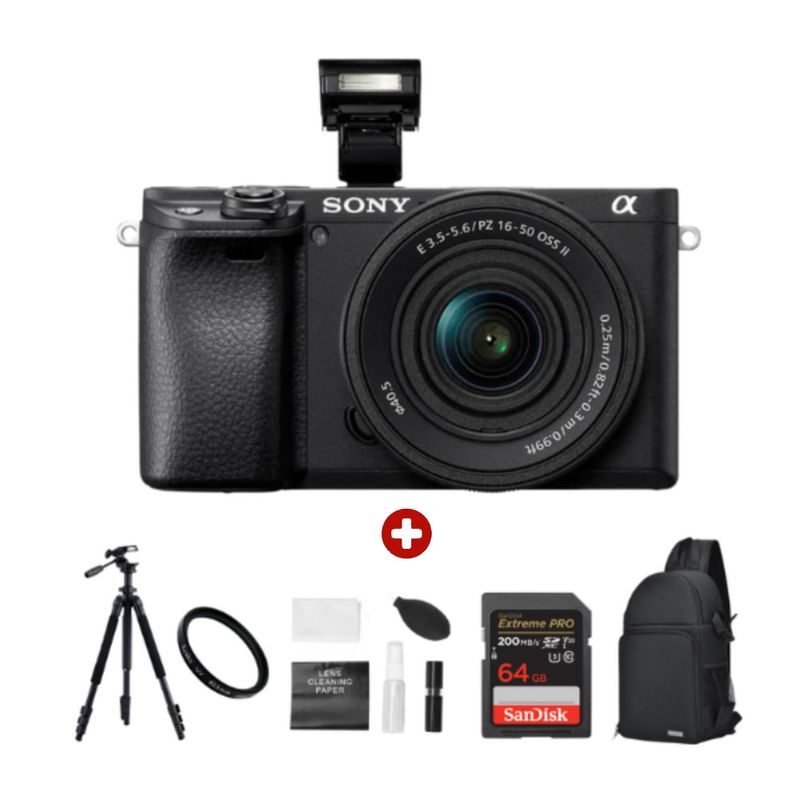 Cámara Sony Alpha a6400 24.2MP 4K 16-50mm frontal con Kit ultimate