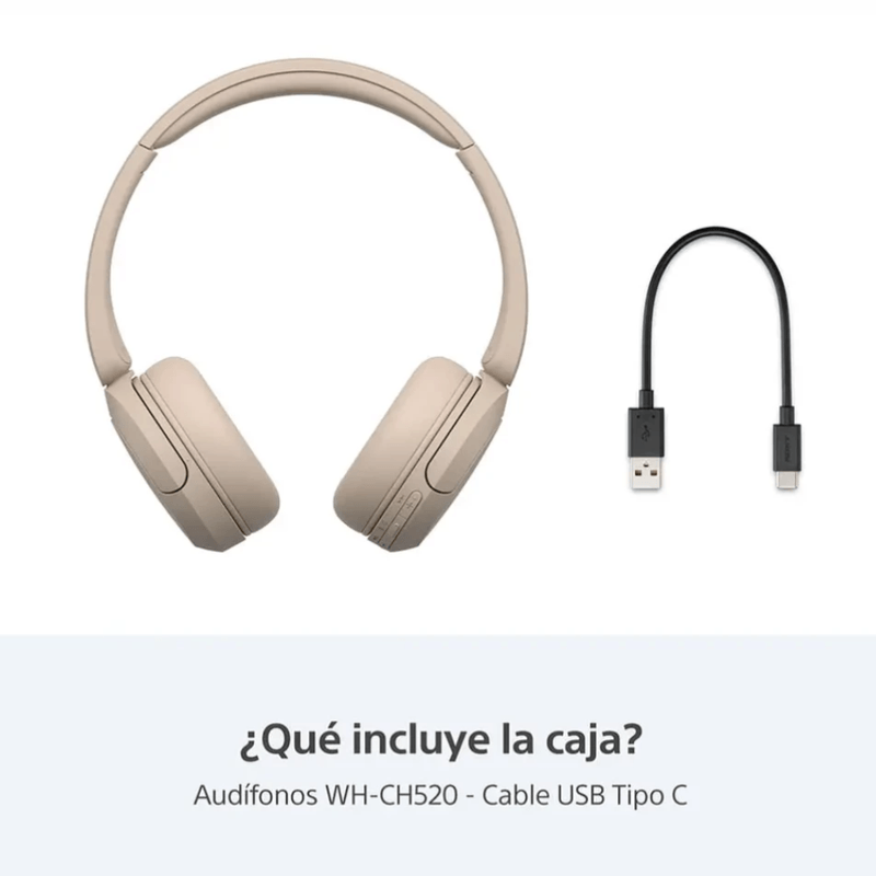 Audífonos Sony WH-CH520 Bluetooth 5.2 hasta 50 h beige contenido de caja