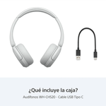 Audífonos Sony WH-CH520 Bluetooth 5.2 hasta 50 h blanco contenido de caja