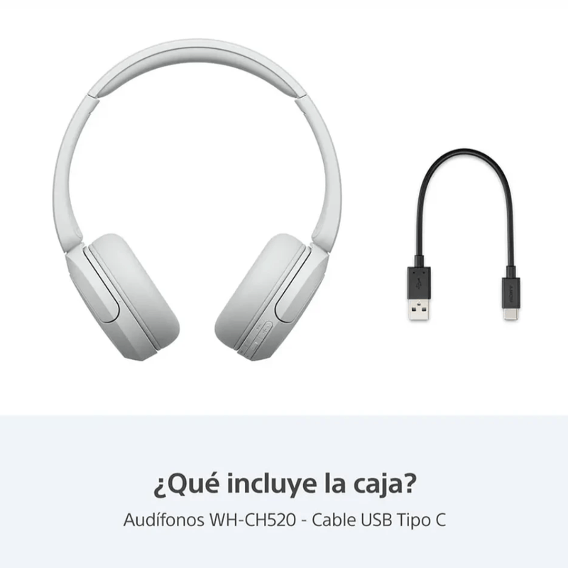 Audífonos Sony WH-CH520 Bluetooth 5.2 hasta 50 h blanco contenido de caja