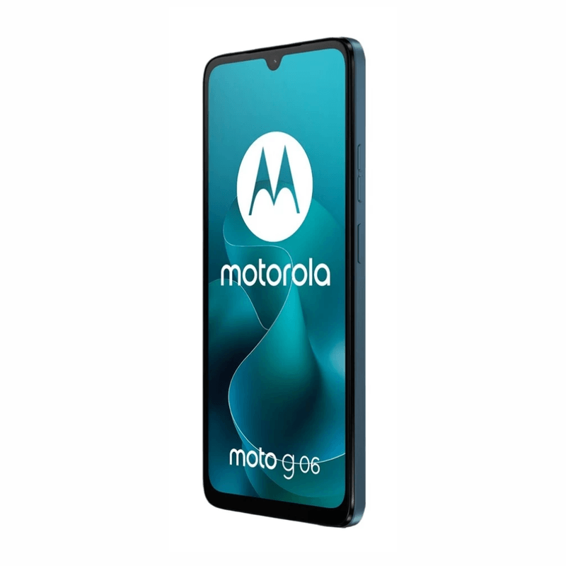 Celular Motorola G06 256GB 4GB RAM 50MP 6.88" azul oblicuo