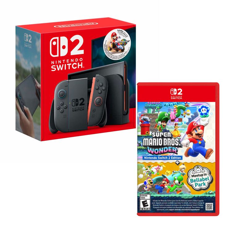 Nintendo Switch 2 256GB + Mario Kart World + Mario Wonder frontal