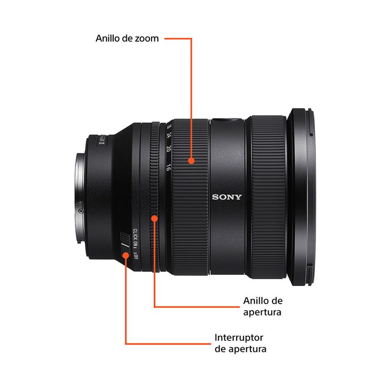 Lente Sony Zoom Gran Angular FE 16-35mm F2.8 GM II Full Frame partes de lente