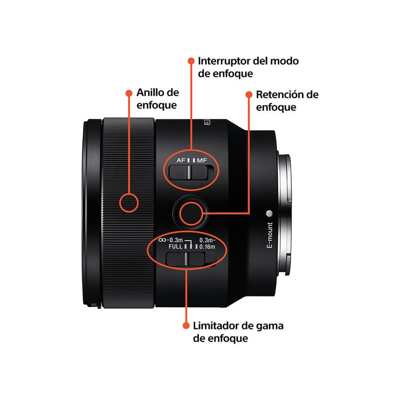 Lente Sony FE 50mm F2.8 Macro Full Frame negro partes de lente