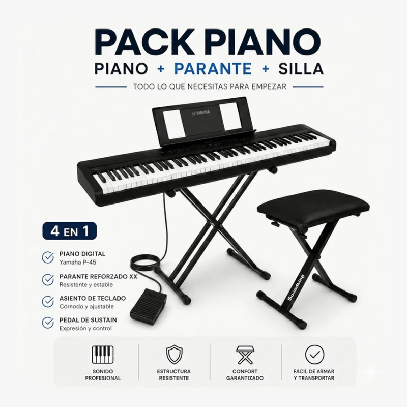 Piano Yamaha P-45 Pack 88 teclas GHS 10 sonidos negro contenido de caja