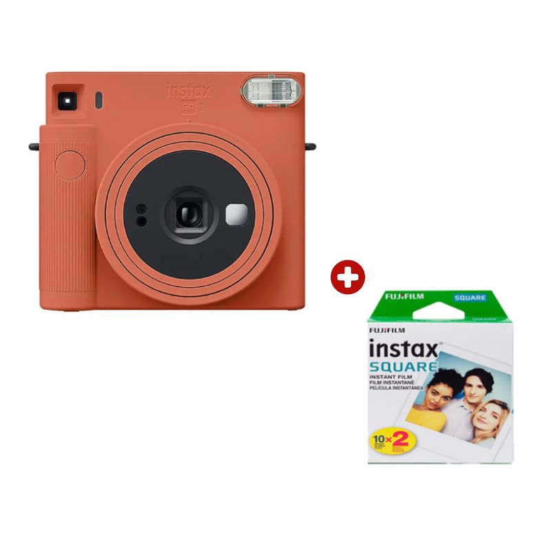 Cámara Fujifilm Instax SQ1 flash integrado Terracota + Película x20 frontal