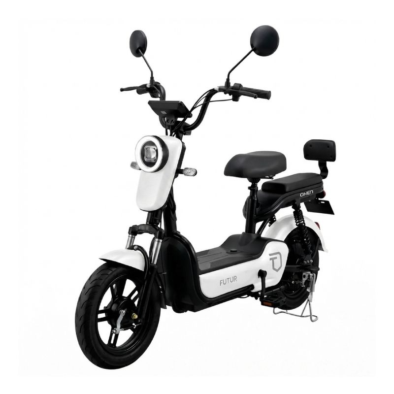 Bicimoto eléctrica Futur Oxen 350W 35km 25km/h blanco frontal oblicuo