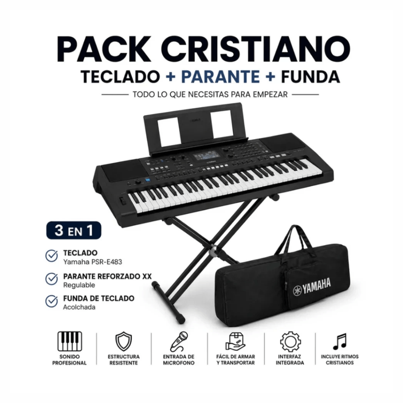 Teclado Yamaha PSR-E483 61 teclas 860 tonos Pack negro