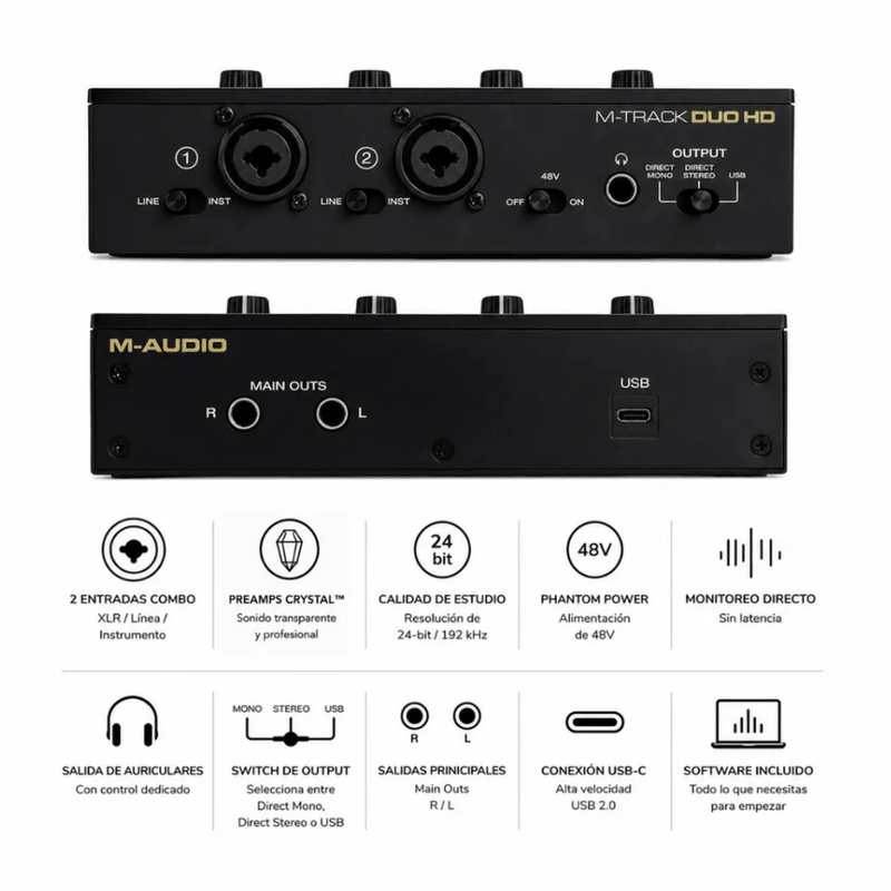 Pack M-Audio M-Track Duo HD 2 canales 192 kHz M100 especificaciones
