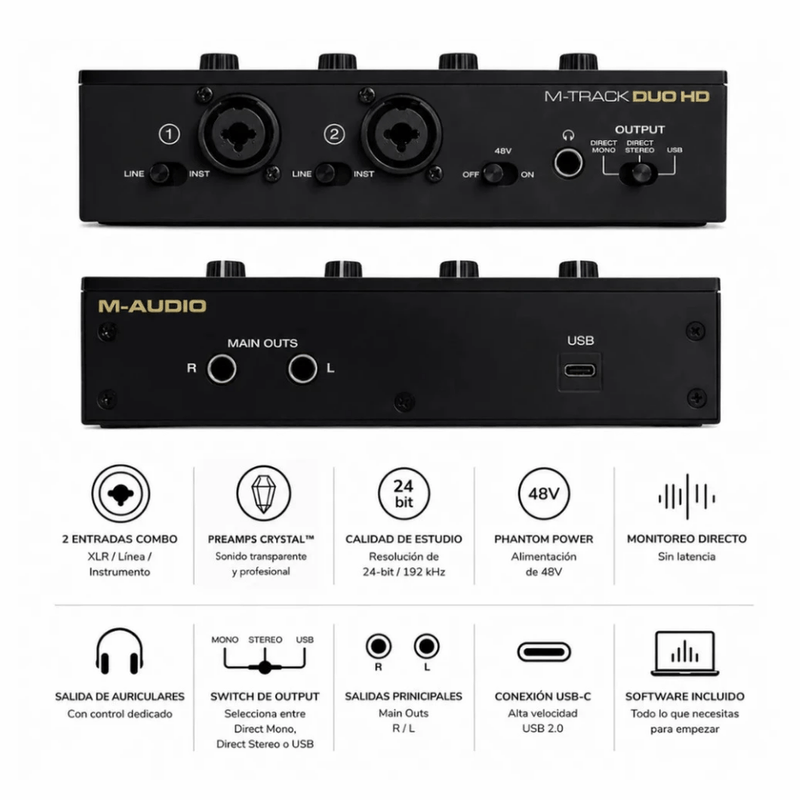 Interfaz M-Audio M-Track Duo HD 2 canales 192 kHz especificaciones