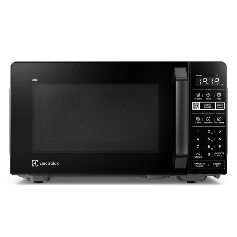 Microondas Electrolux 20L 1100W función descongelar negro frontal
