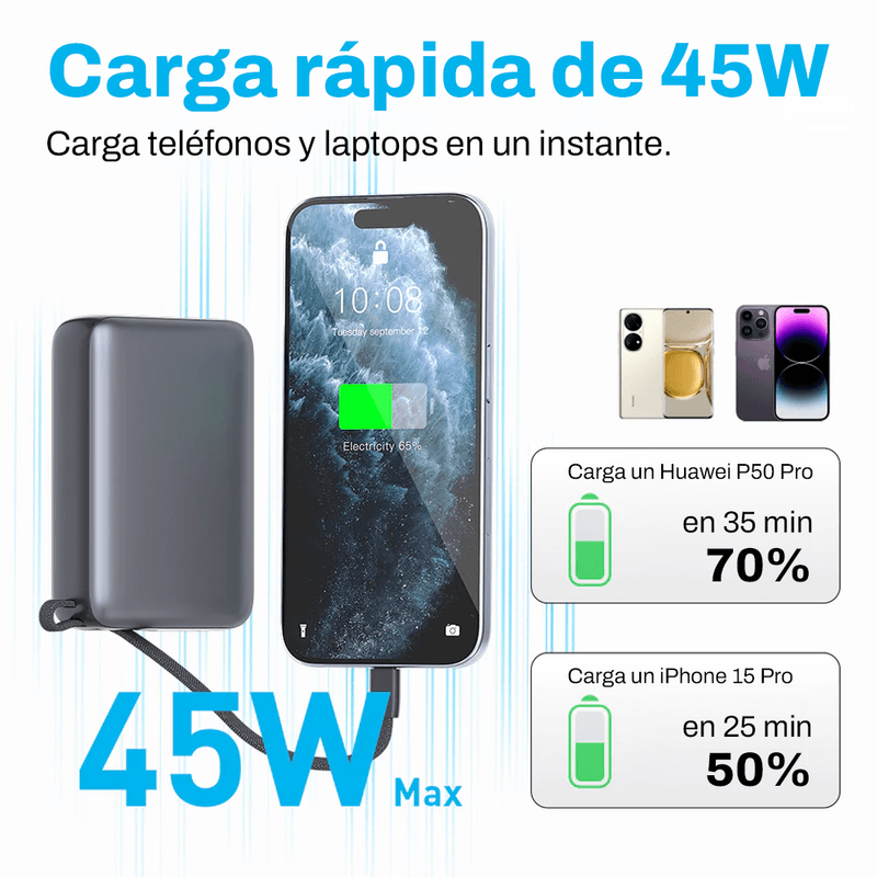 Power bank QCY PB20A 20,000 mAh 45W USB-C con pantalla potencia