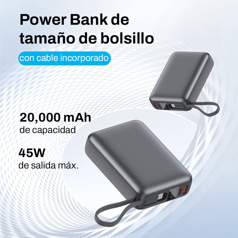 Power bank QCY PB20A 20,000 mAh 45W USB-C con pantalla garantía