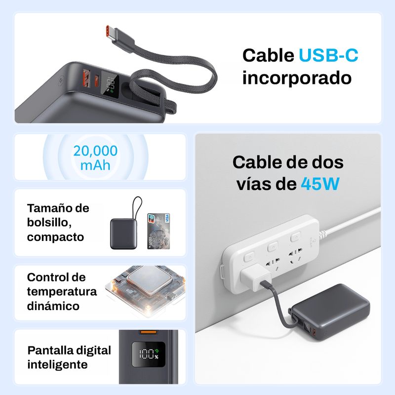 Power bank QCY PB20A 20,000 mAh 45W USB-C con pantalla características