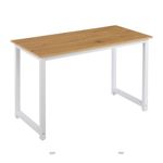 Escritorio fijo G-ergonomic Essential melamina altura 75 cm roble beige y blanco frontal oblicua