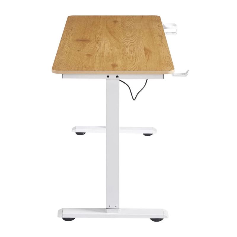 Escritorio eléctrico G-ergonomic FlowDesk altura regulable roble beige blanco lateral