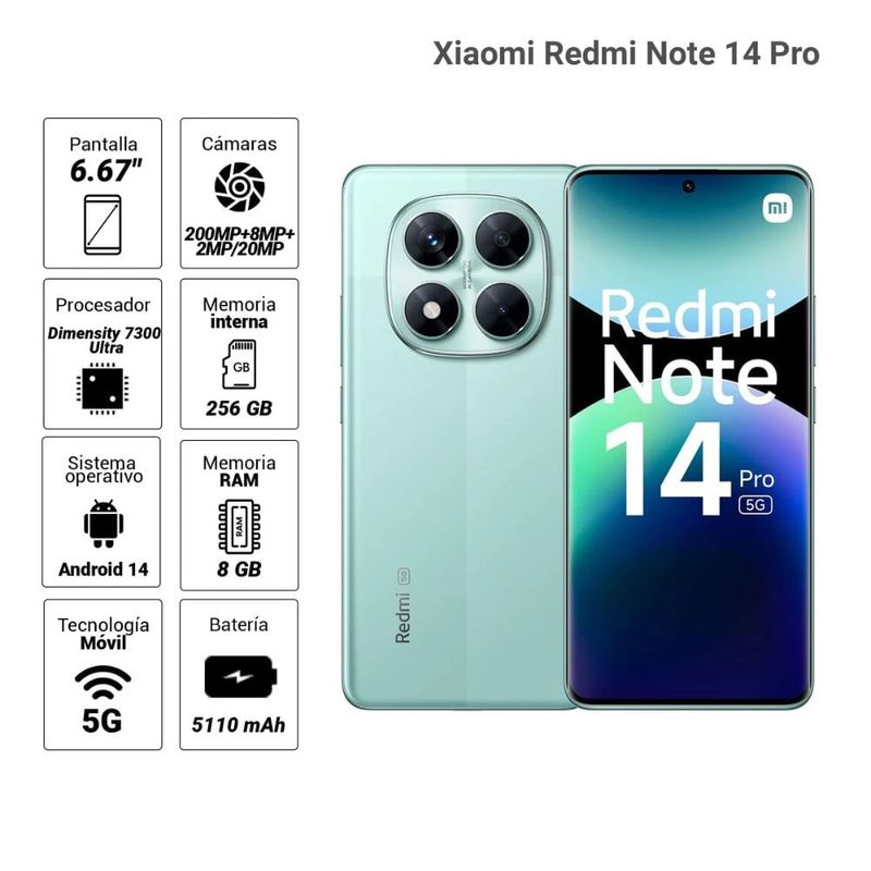 Celular Xiaomi Redmi Note 14 Pro 5G 256GB 8GB cámara 200MP características