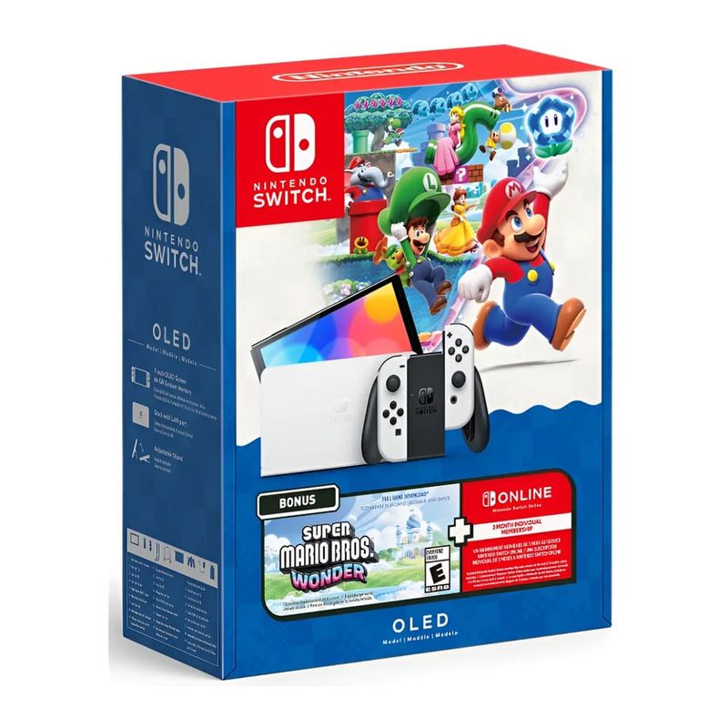 Nintendo Switch OLED 64GB + Super Mario Bros. Wonder empaque