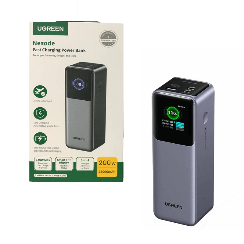 Power bank UGREEN PB722 25000 mAh 200W con pantalla TFT oblicuo