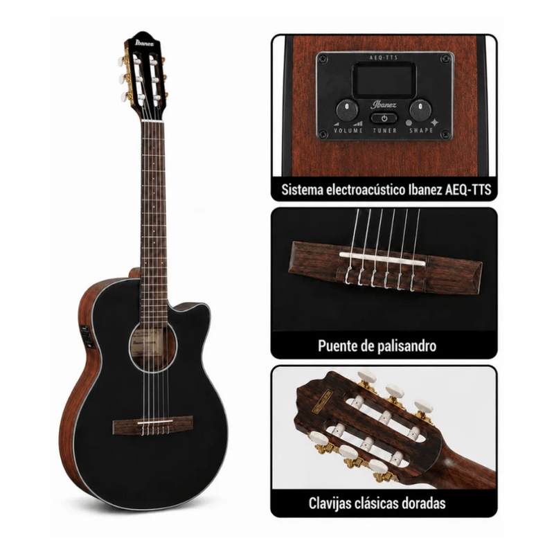 Guitarra Ibanez AEG50N-BKH nylon 20 trastes negro cuerpo AEG cutaway
