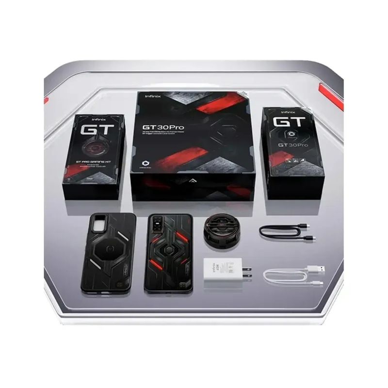 Celular Infinix GT 30 Pro 5G 512GB 12GB RAM Dark Flare frontal contenido