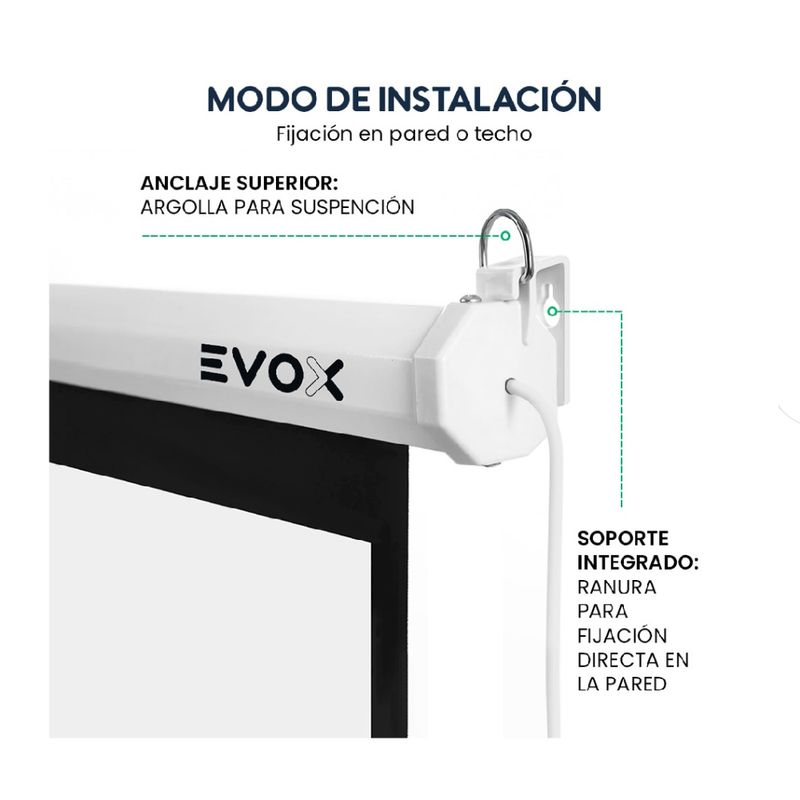 Ecran eléctrico Evox 120" retráctil blanco instalación