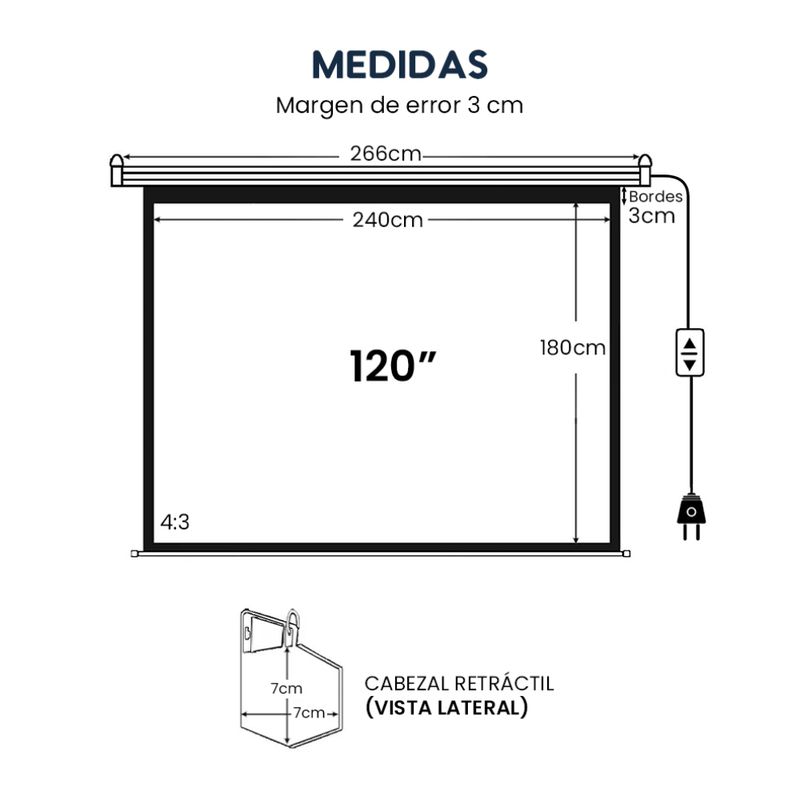 Ecran eléctrico Evox 120" retráctil blanco medidas