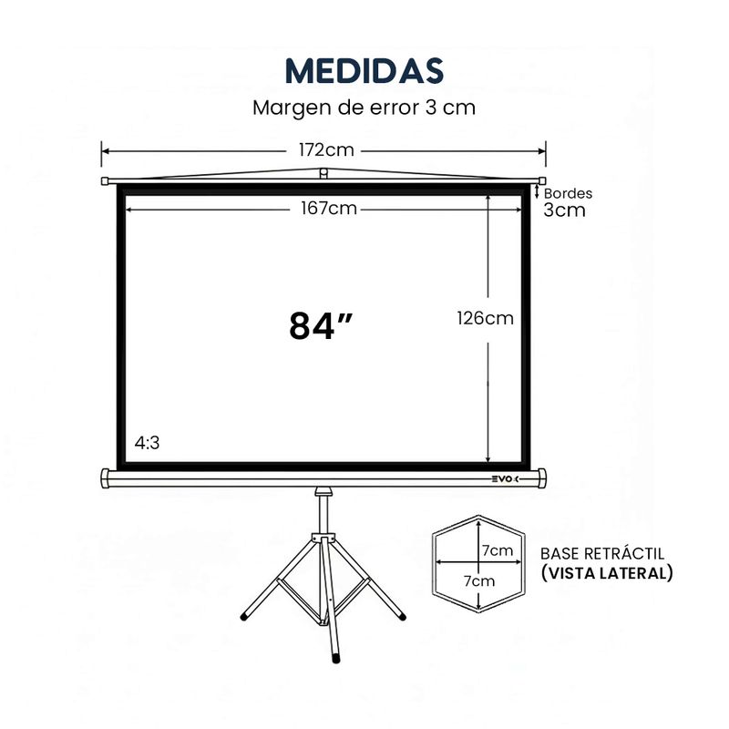 Pantalla Ecran 84" portátil con trípode blanco mate medidas