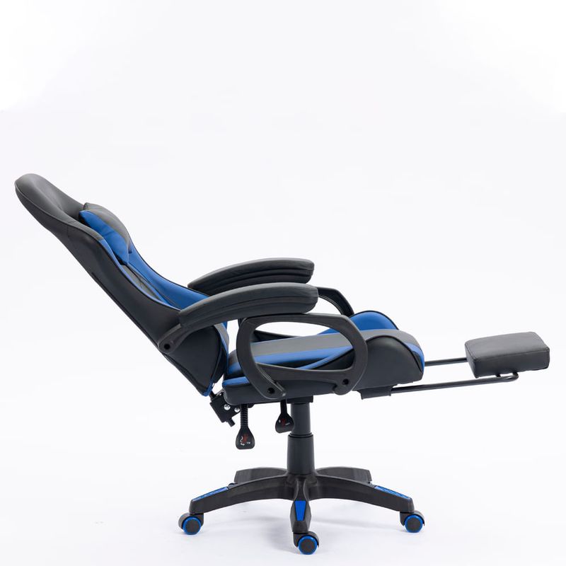 Silla gamer Sillium reclinable con reposapiés azul lateral inclinación