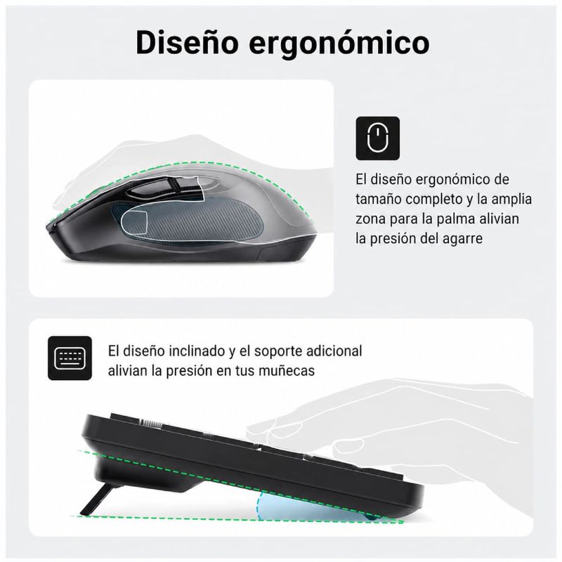 Kit Teclado y Mouse Ugreen Inalámbrico 4000 DPI negro ergonómico