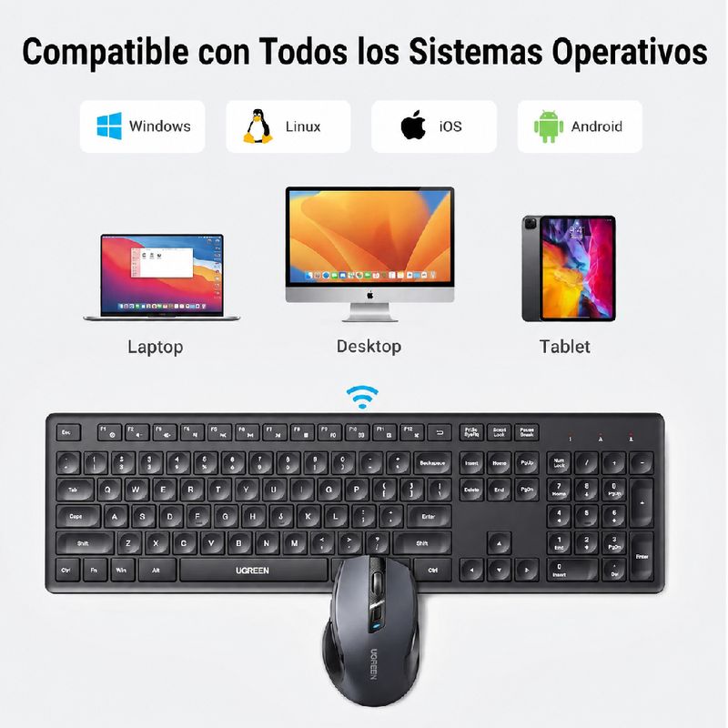 Kit Teclado y Mouse Ugreen Inalámbrico 4000 DPI negro compatibilidad