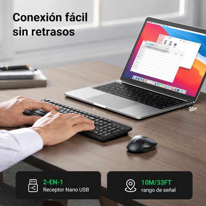 Kit Teclado y Mouse Ugreen Inalámbrico 4000 DPI negro ambiente
