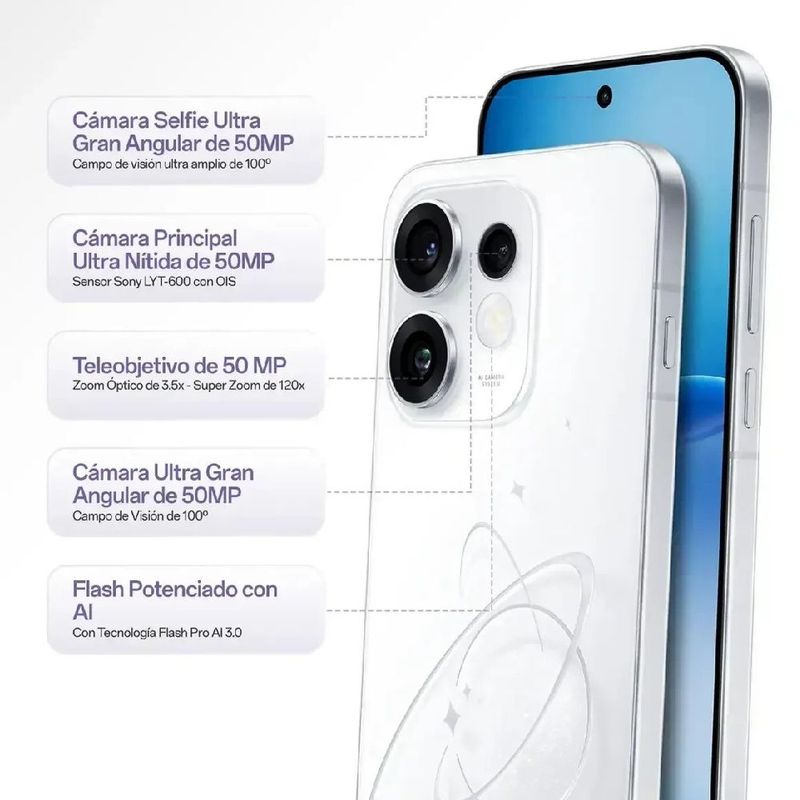 Combo Oppo Reno16 F 5G 256GB 8GB + Enco Buds2 dorsal oblicuo