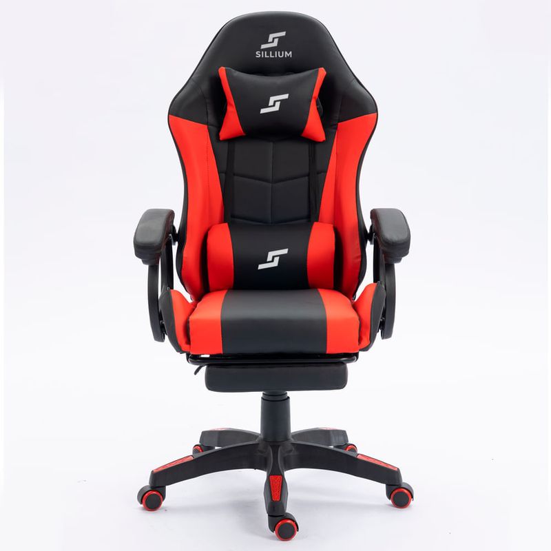 Silla gamer Sillium reclinable con reposapiés rojo frontal