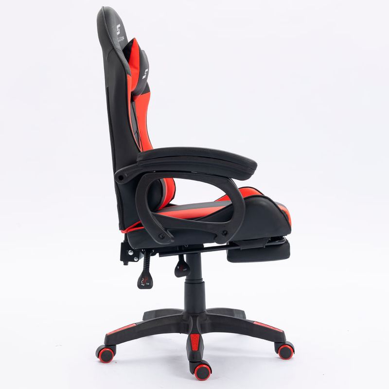 Silla gamer Sillium reclinable con reposapiés rojo lateral