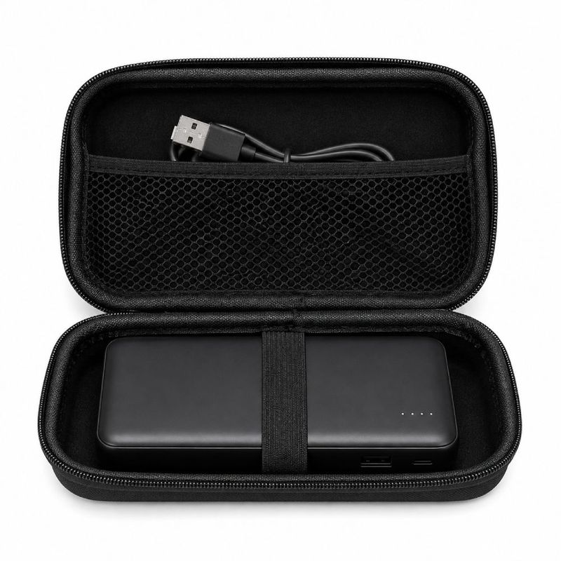 Estuche rígido con malla para batería externa negro frontal