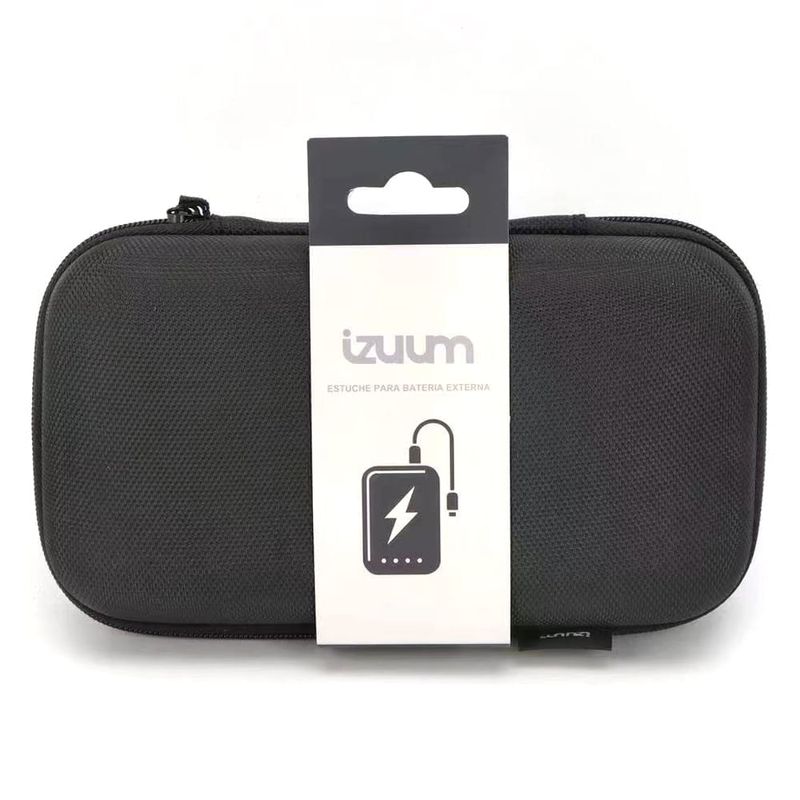 Estuche rígido con malla para batería externa negro frontal empaque