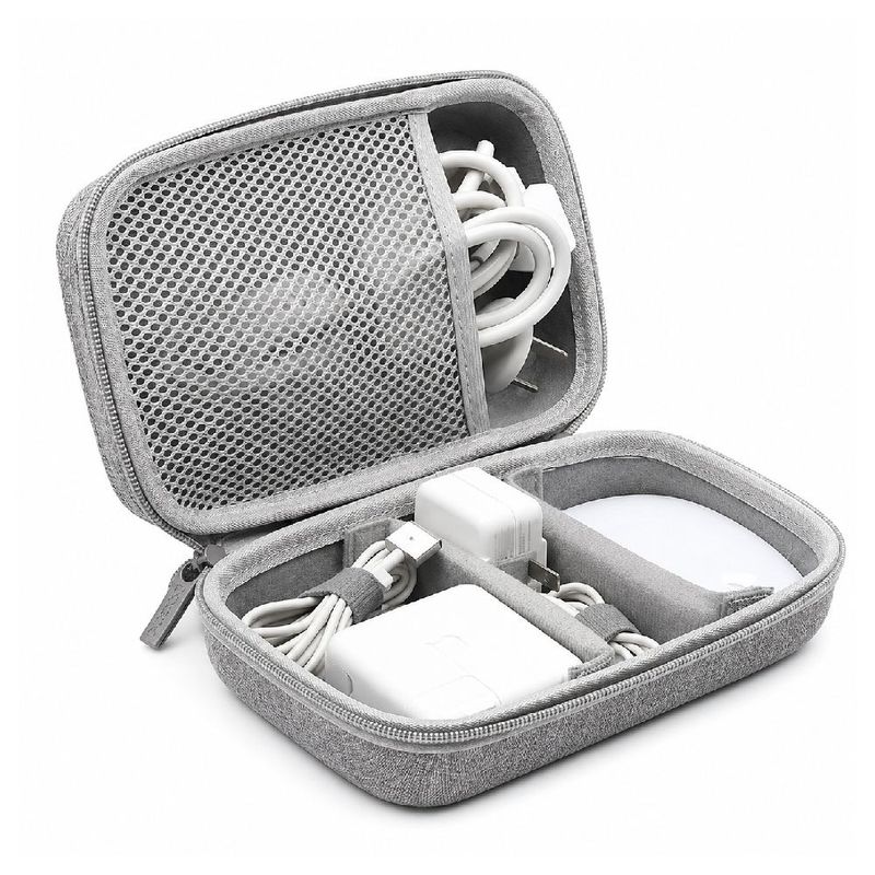 Estuche organizador Roadtrip M rígido nylon gris 17x12cm frontal oblicuo