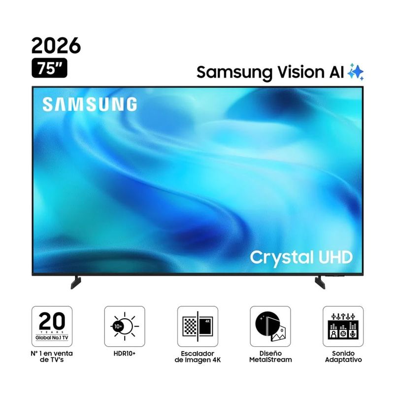 Smart TV Samsung 75 4K UHD Tizen 8.0 2026 especificaciones