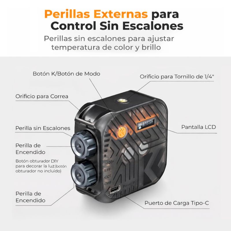 Luz LED Bicolor K&F Concept KF34.035 6W 2500K - 9900K negro partes